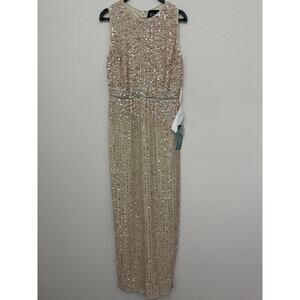 Mac Duggal 93603 Nude Beaded Sleeveless Sequin Gown Neutral Formal Size 8